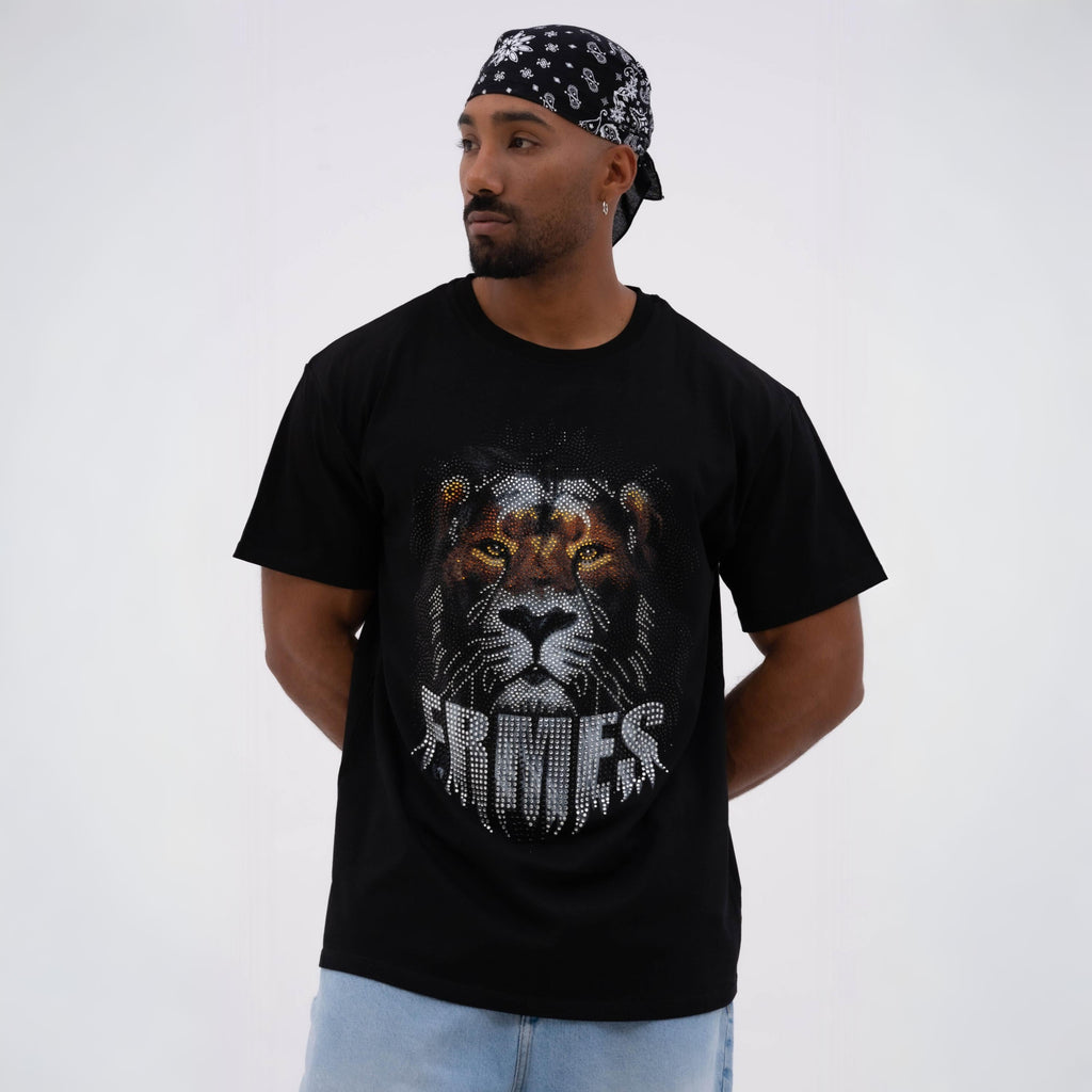 "Rhinestone Lion" T-Shirt - Black